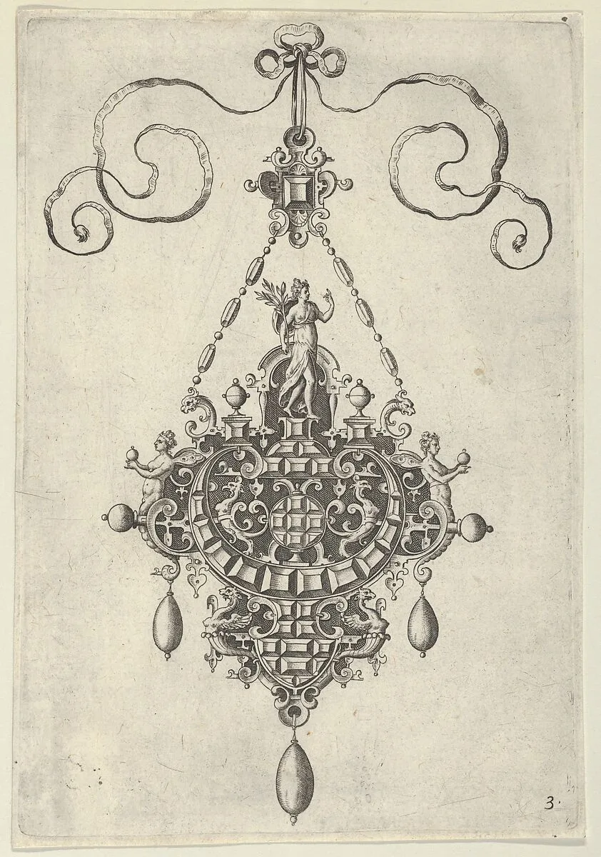 Pendant Design with Pax Standing Before an Arch — Jan Collaert I