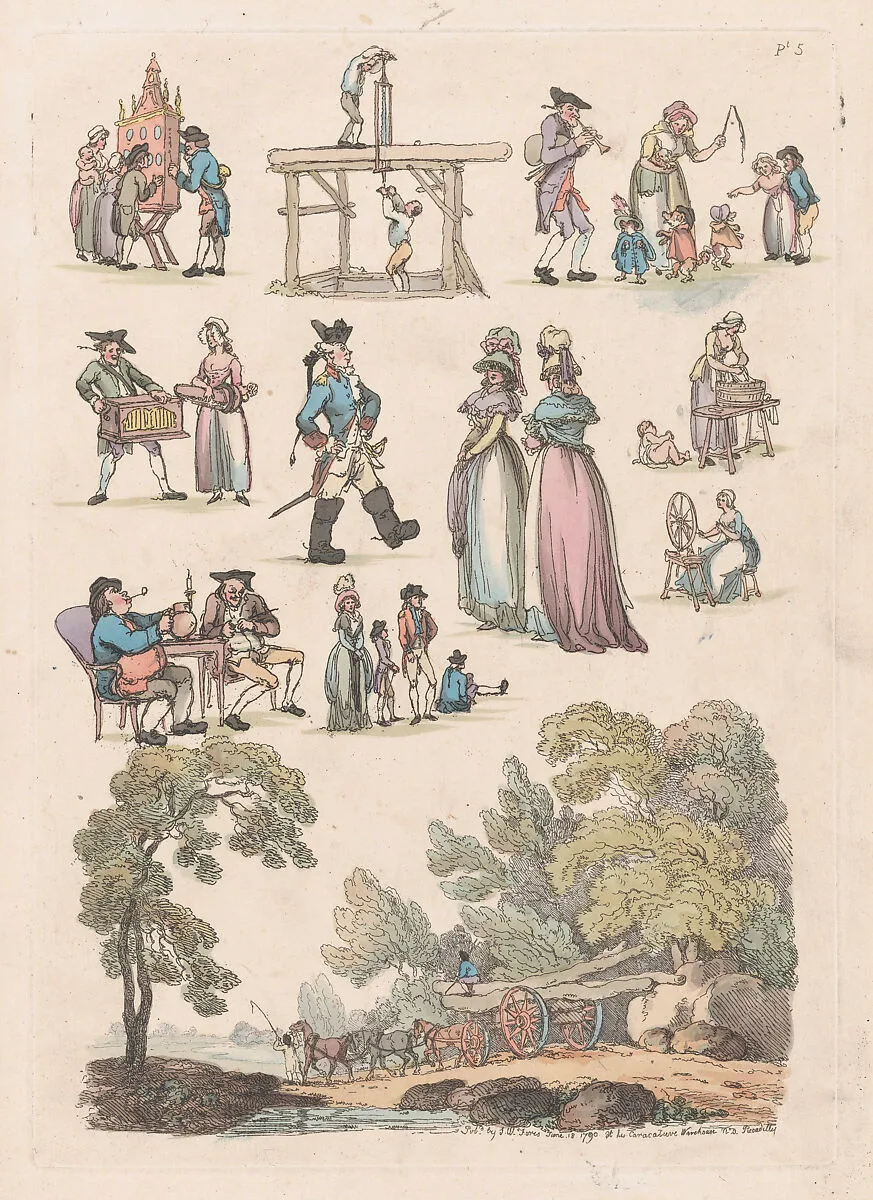 Plate 5, Outlines of Figures, Landscapes and Cattle...for the Use of Learners — S. W. Fores|Thomas Rowlandson