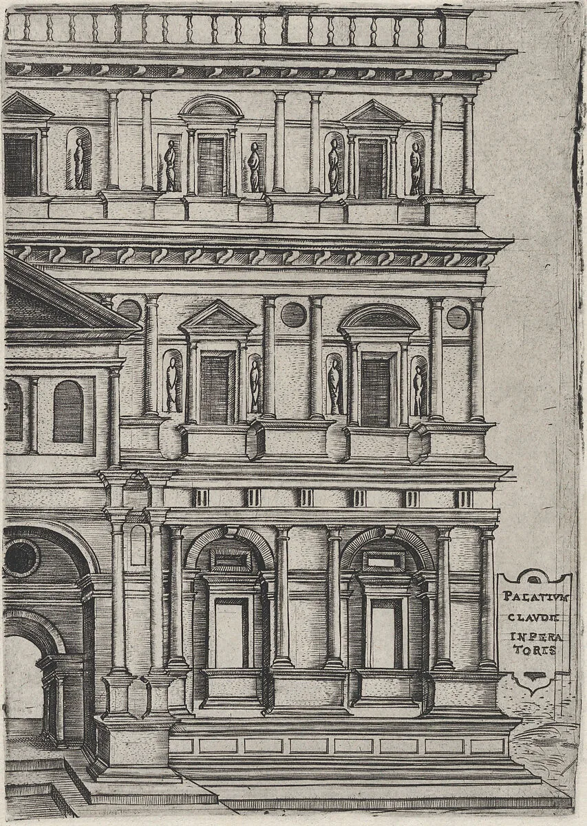 Palatium Claudie Imperatoris, from a Series of 24 Depicting (Reconstructed) Buildings from Roman Antiquity — Monogrammist G.A. & the Caltrop|Anonymous, Italian, 16th century