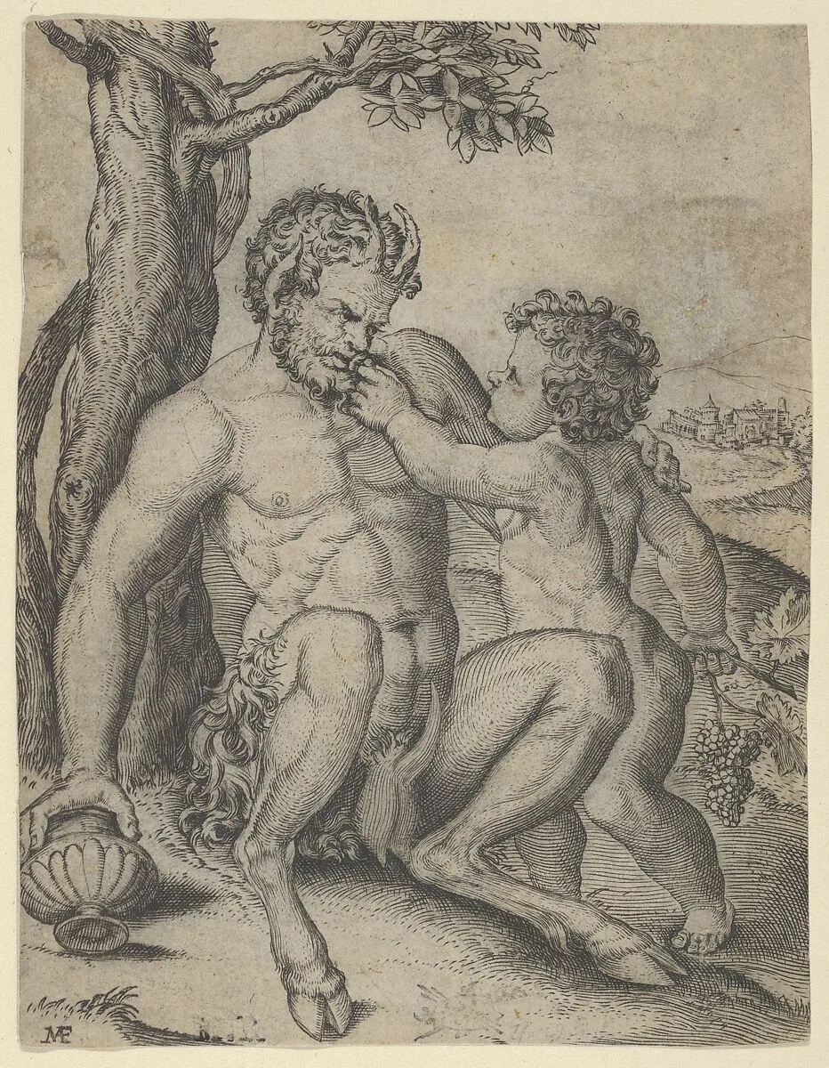 Satyr and Child — Marcantonio Raimondi|Raphael (Raffaello Sanzio or Santi)
