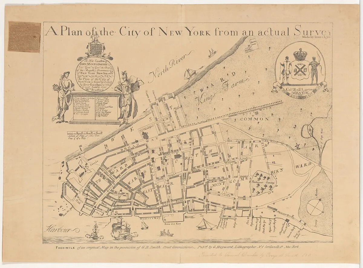 A Plan of the City of New York from an Actual Survey Made by James Lyne, 1728 — James Lyne|George Hayward