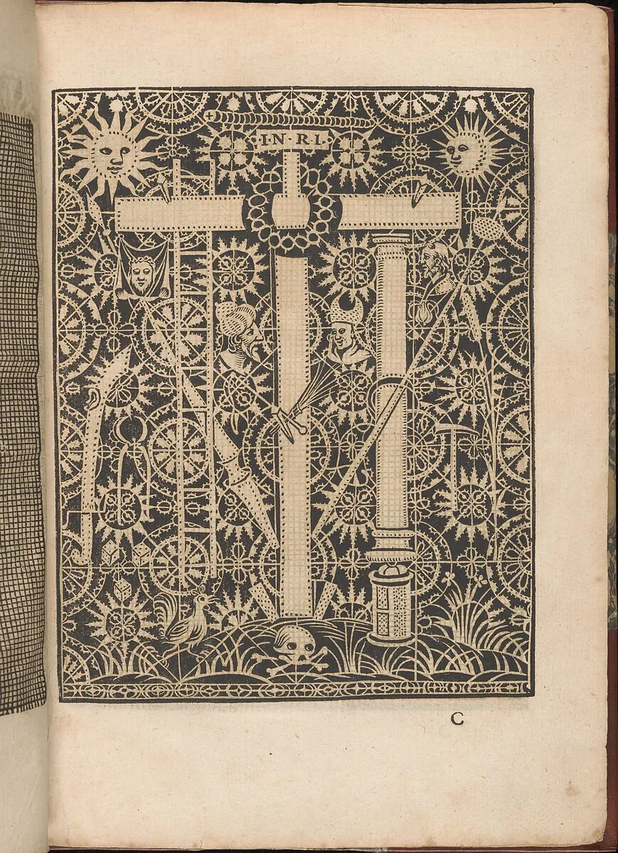 Les Secondes Oeuvres, et Subtiles Inventions De Lingerie du Seigneur Federic de Vinciolo Venitien, page 9 (recto) — Federico de Vinciolo|Jean Le Clerc|Catherine de Bourbon