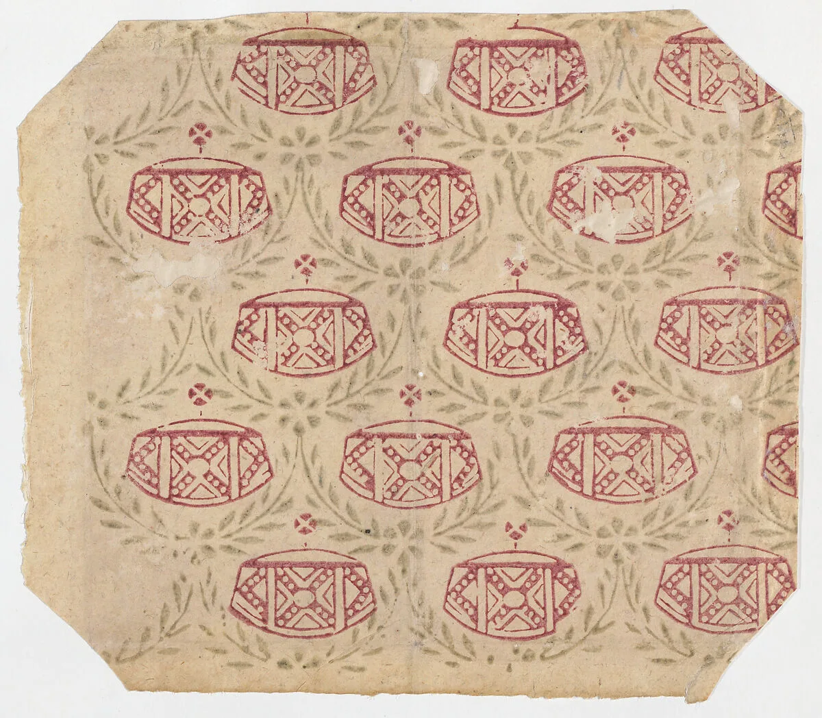 Sheet with overall pattern of vines and geometric designs — Anonymous