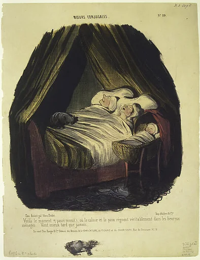 Voilà le moment (passé minuit), ou le calme et la paix régnent véritablement dans les heureux menages (Moeurs Conjugales, No. 29)