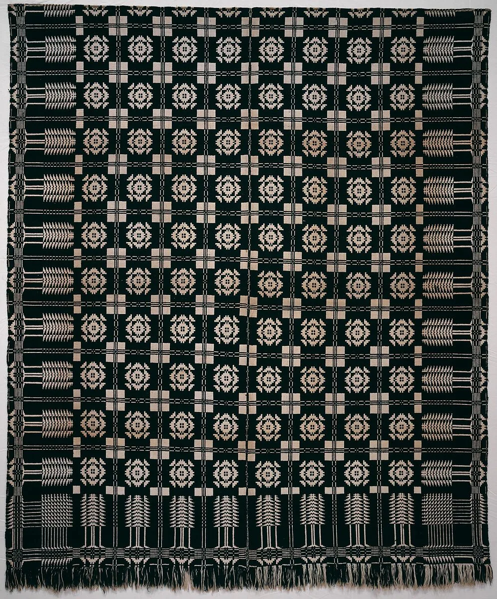 Coverlet, Virginia Beauty pattern with Pine-tree border — Unknown