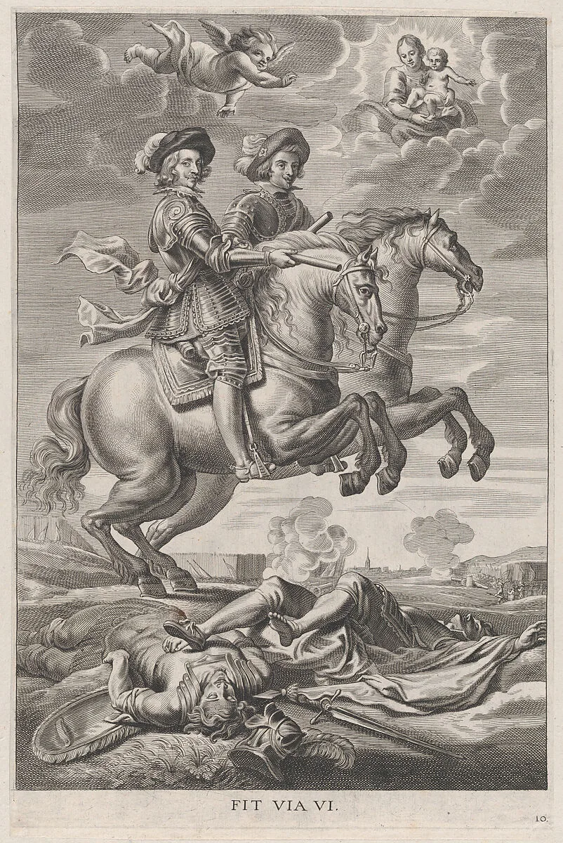 Plate 10: The King of Hungary and Ferdinand on horseback; from Guillielmus Becanus's 'Serenissimi Principis Ferdinandi, Hispaniarum Infantis...' — Pieter de Jode II|Cornelis Schut|Johannes Meursius