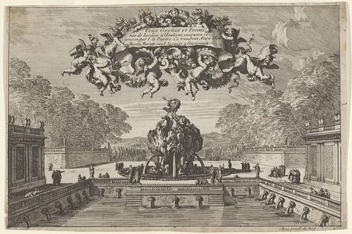 View of a Garden with a Water Basin and Large Fountain, Title Page from: Grottes et fontaines de jardins à l'italienne