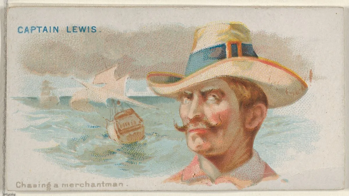Captain Lewis, Chasing a Merchantman, from the Pirates of the Spanish Main series (N19) for Allen & Ginter Cigarettes — George S. Harris & Sons|Allen & Ginter