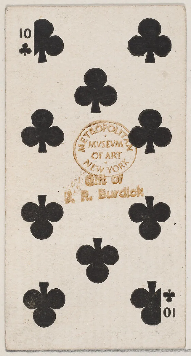 Ten Clubs (black), from the Playing Cards series (N84) for Duke brand cigarettes — W. Duke, Sons & Co.