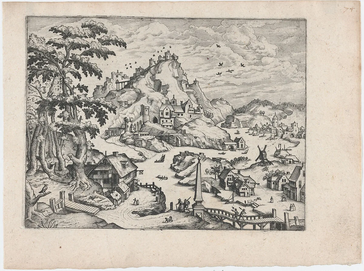 River Valley with Obelisk — Lucas Gassel
