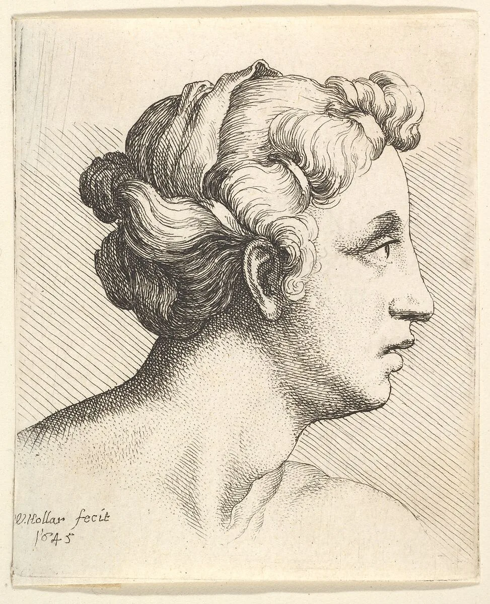 Woman with a bound tress of hair in profile to right — Wenceslaus Hollar