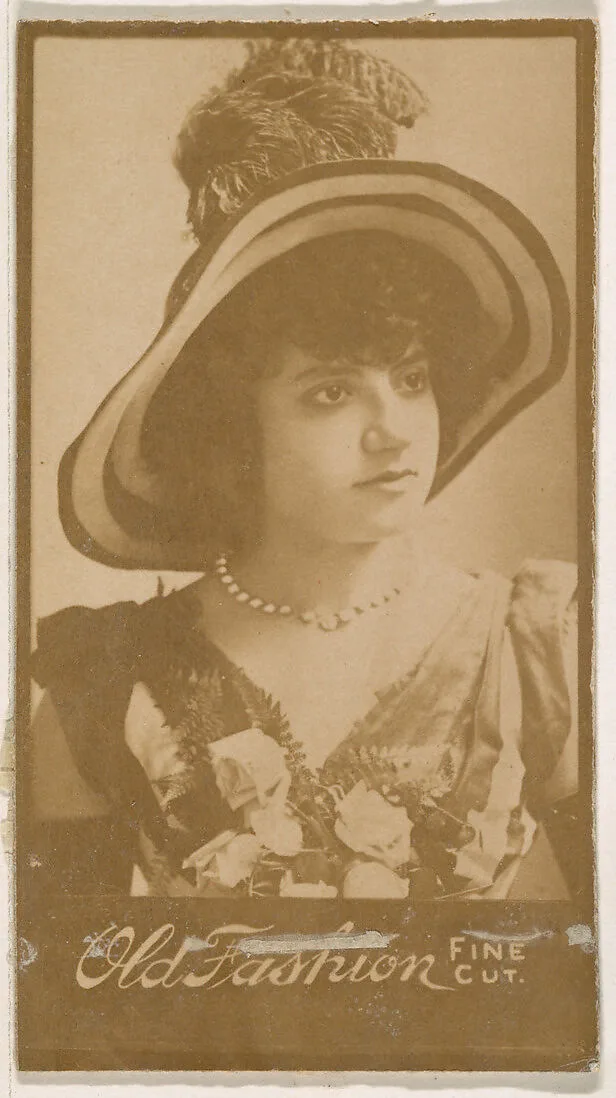 Actress wearing wide-brimmed hat with feathers, from the Actresses series (N664) promoting Old Fashion Fine Cut Tobacco — Unknown