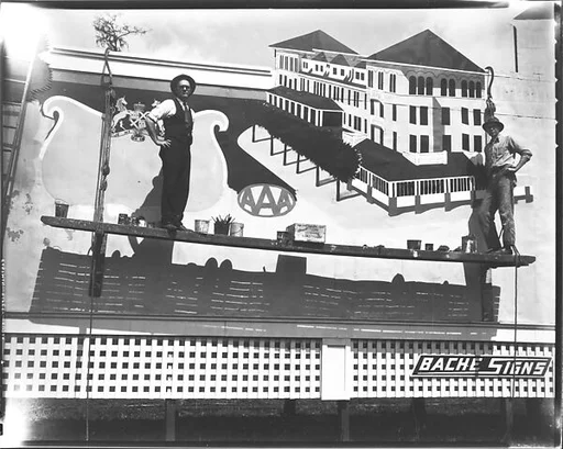["AAA" Hotel Billboard with Painters on Scaffolding, Florida]
