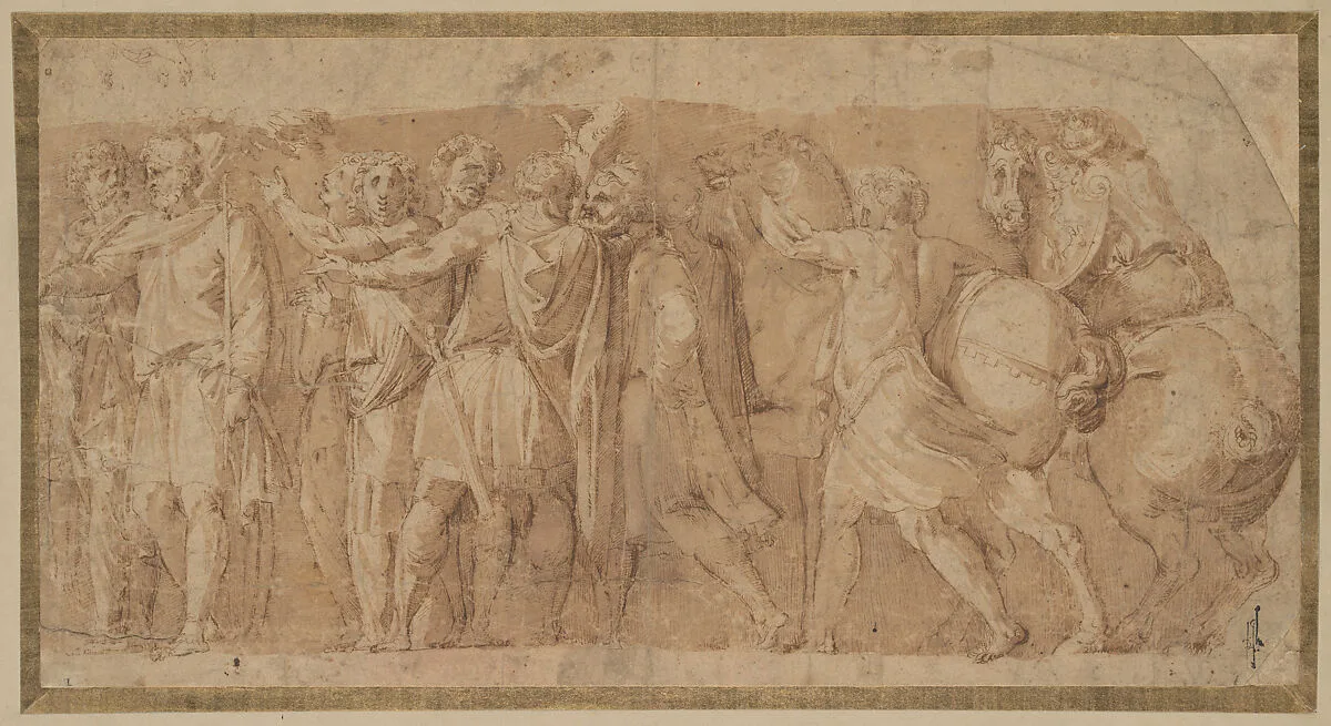 Frieze with Male Figures and Two Horses — Polidoro da Caravaggio
