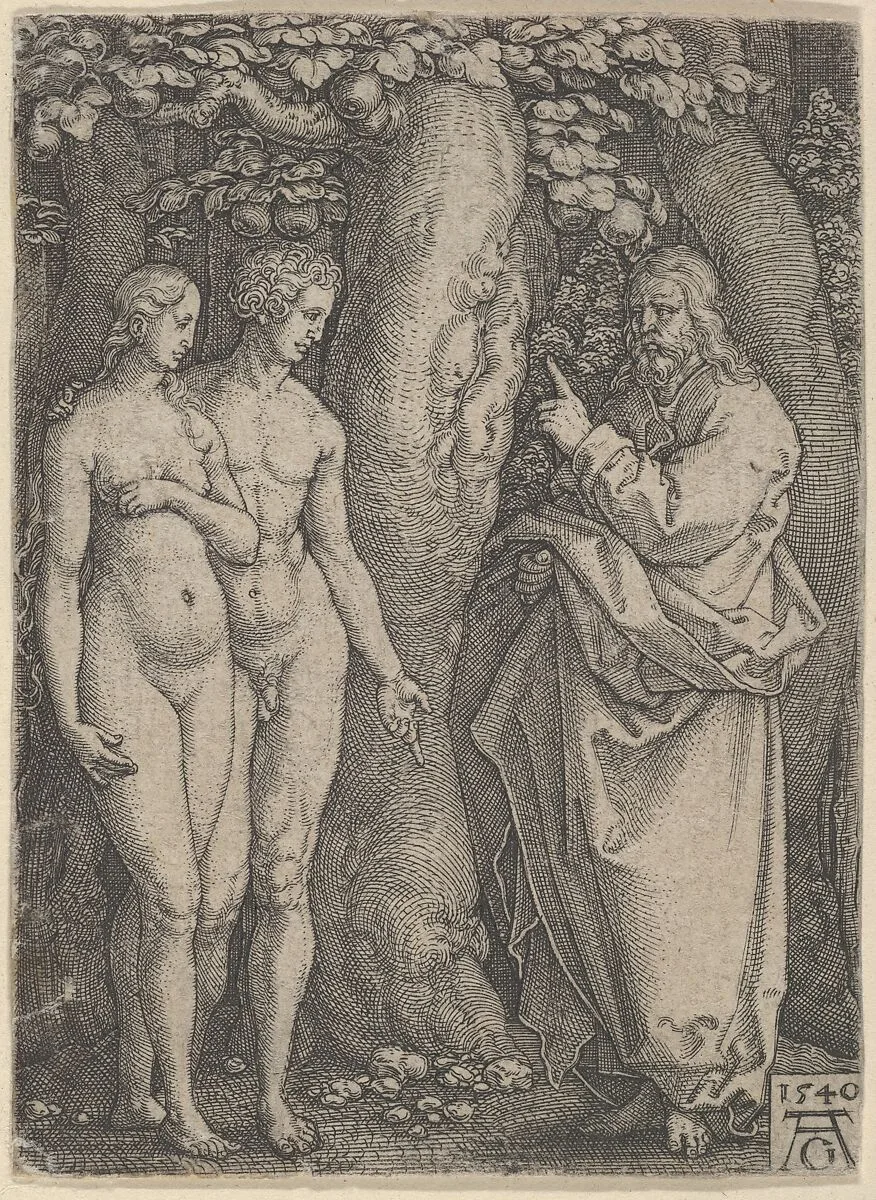 God Forbidding Adam and Eve to Eat from the Tree of Knowledge, from "The Story of Adam and Eve" — Heinrich Aldegrever