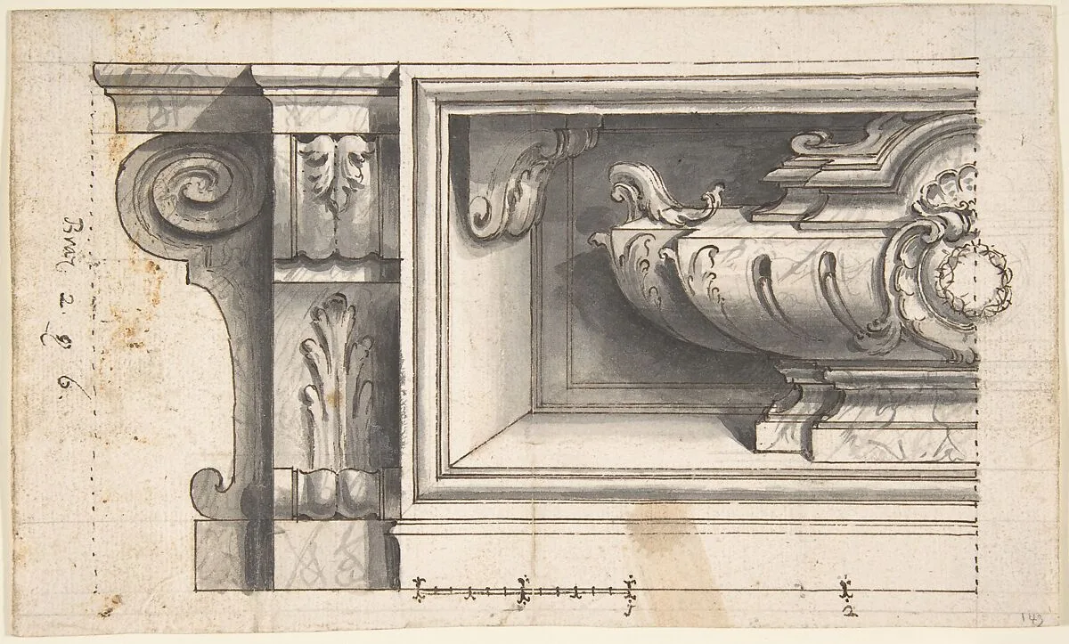 Design for a Sarcophagus or an Urn in a Niche — Anonymous, Italian, Piedmontese, 18th century