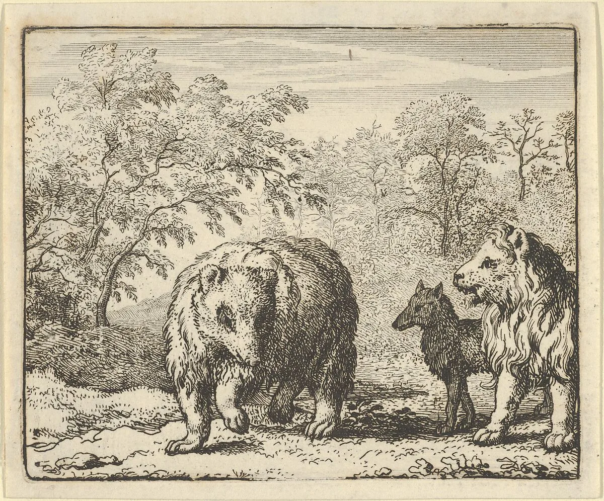 The Lion Frees the Bear and the Wolf from Hendrick van Alcmar's Renard The Fox — Allart van Everdingen