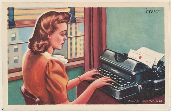 Typist, bakery card from the Speed Pictures series (D39-8), issued by Bell Bakeries, Inc. — Bell Bakeries, Inc.