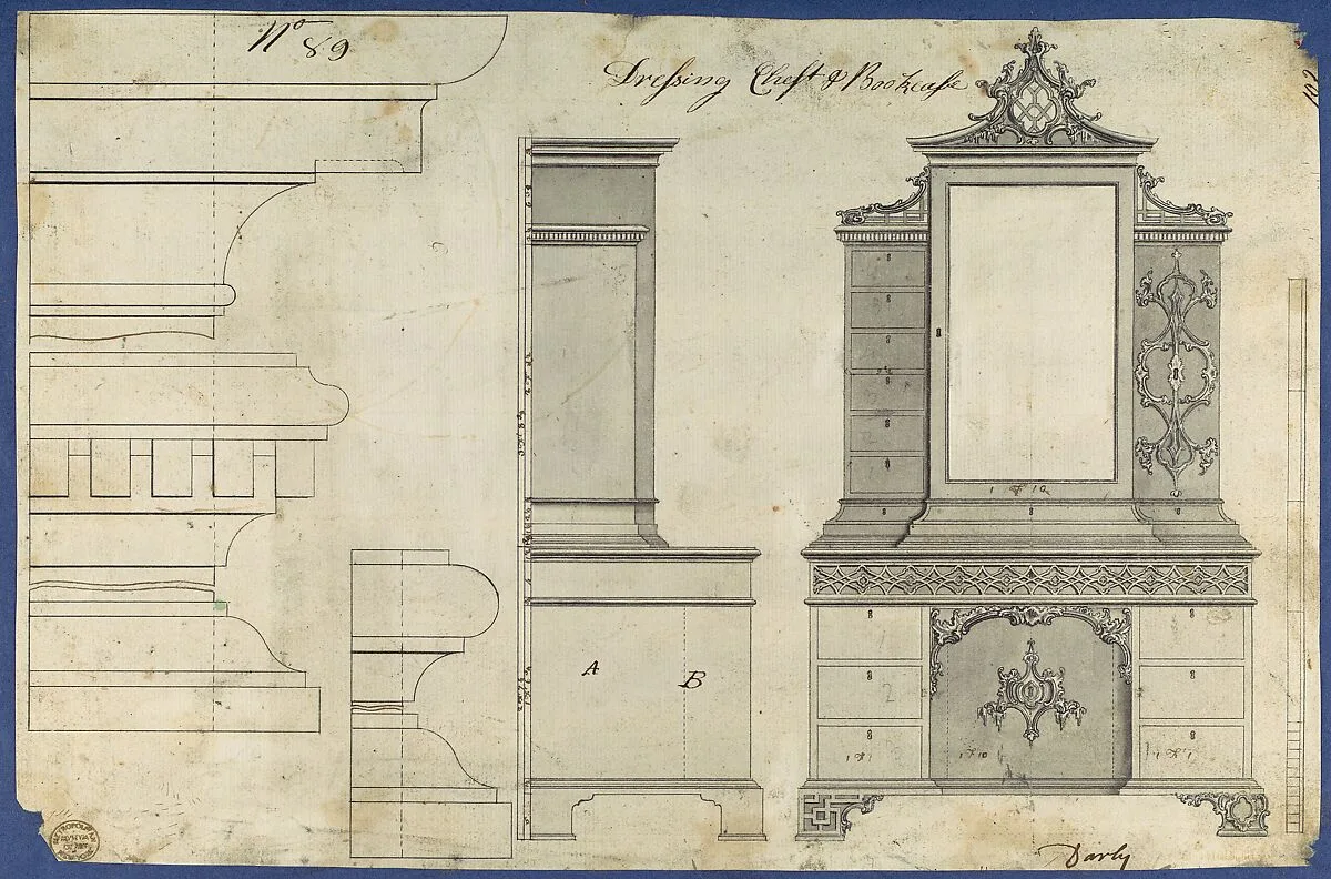 Dressing Chest and Bookcase, from Chippendale Drawings, Vol. II — Thomas Chippendale
