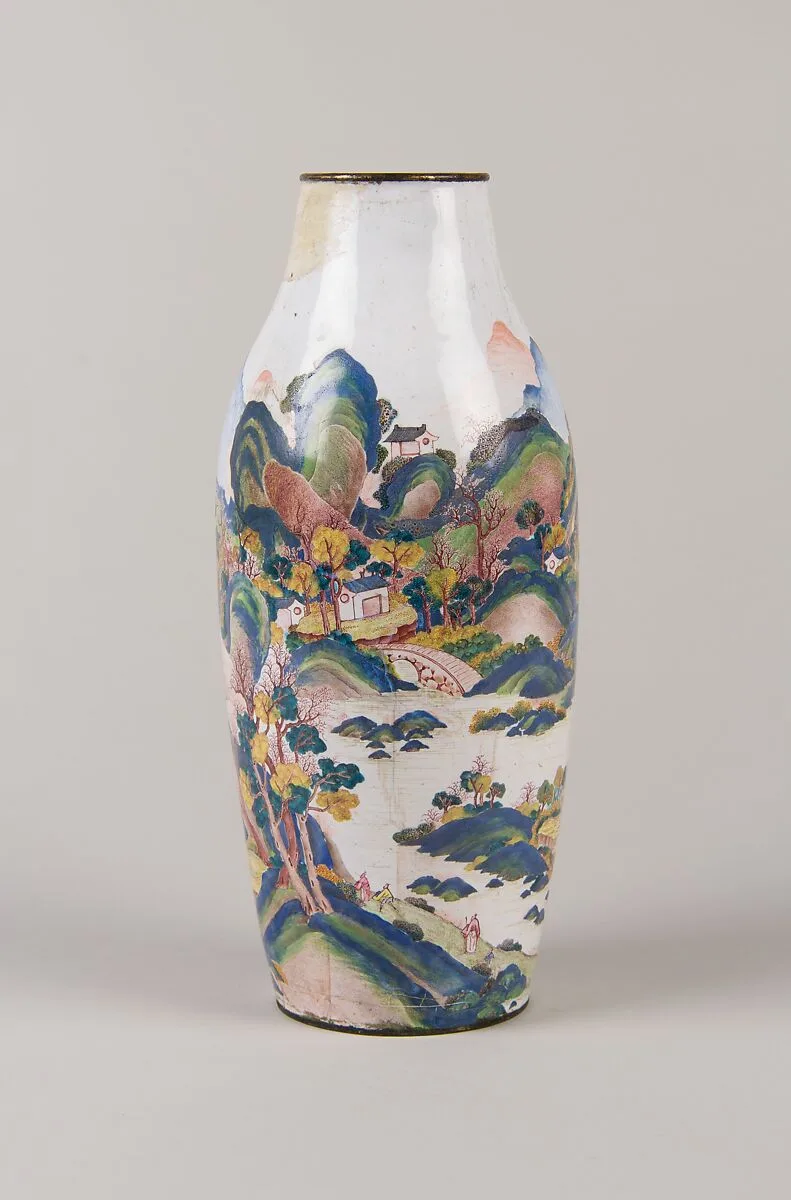 清乾隆 銅胎畫琺瑯山水圖瓶|Vase — Unknown