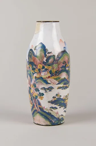 清乾隆 銅胎畫琺瑯山水圖瓶|Vase