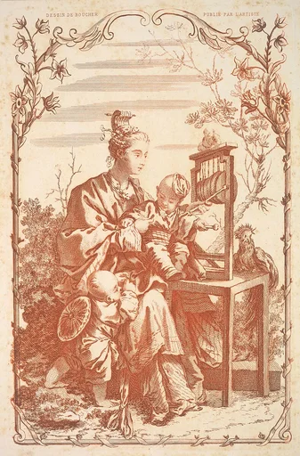 A Woman and Children Playing with a Chinese Gong