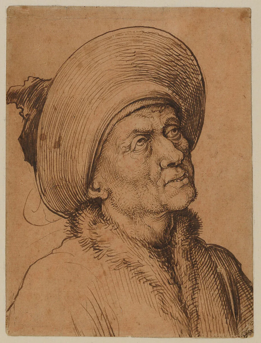 Bust of a Man in a Hat Gazing Upward — Martin Schongauer