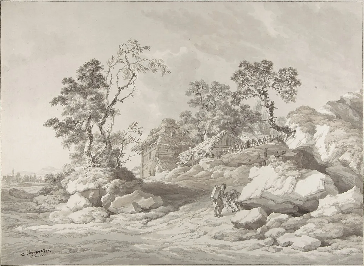 Landscape near Mödling with figures — Jakob Matthias Schmutzer