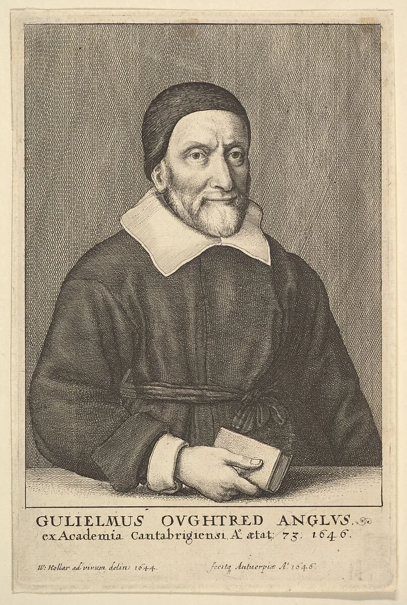 William Oughtred (frontispiece from William Oughtred's "The Key of the Mathematicks New Forged and Filed," 1647) — Wenceslaus Hollar|The Rev. William Oughtred