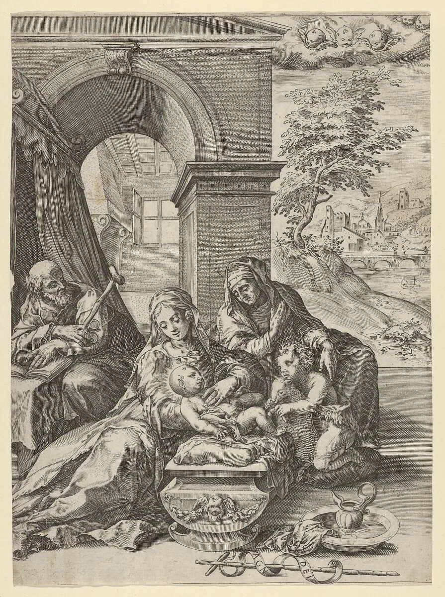 The Holy Family with Saint Anne and the young Saint John the Baptist — Cherubino Alberti (Zaccaria Mattia)