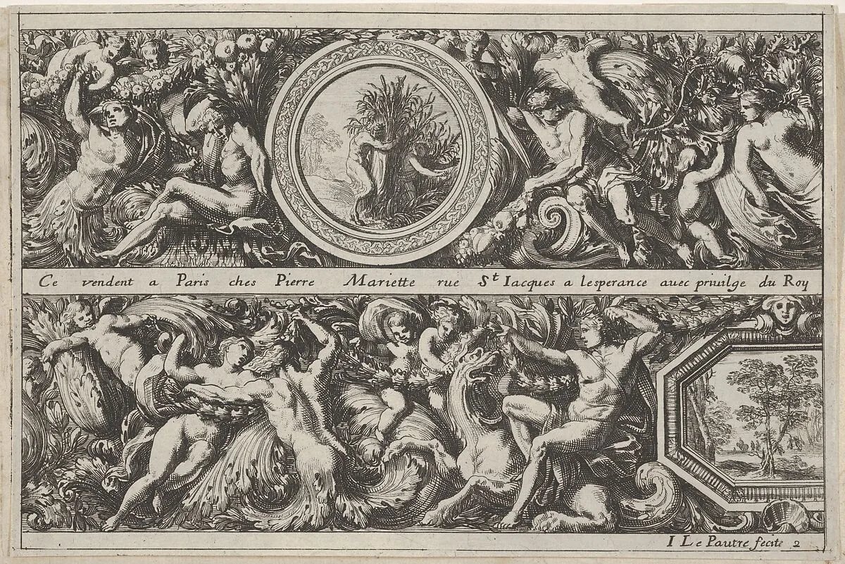 Two Designs for Friezes with Medallions, from: Frises, feuillages ou tritons marins antiques et modernes — Jean Le Pautre|Pierre Mariette le fils