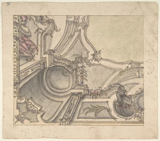One Quarter of a Design for a Painted Ceiling (recto); Frieze with Putto, Vases,and Other Decorations (verso)