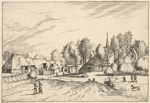 Country Village with Church Tower from Multifariarum casularum ruriumque lineamenta curiose ad vivum expressa