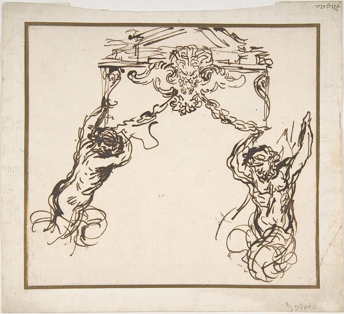 Satyrs Supporting an Ornamental Motif — Pietro da Cortona (Pietro Berrettini)