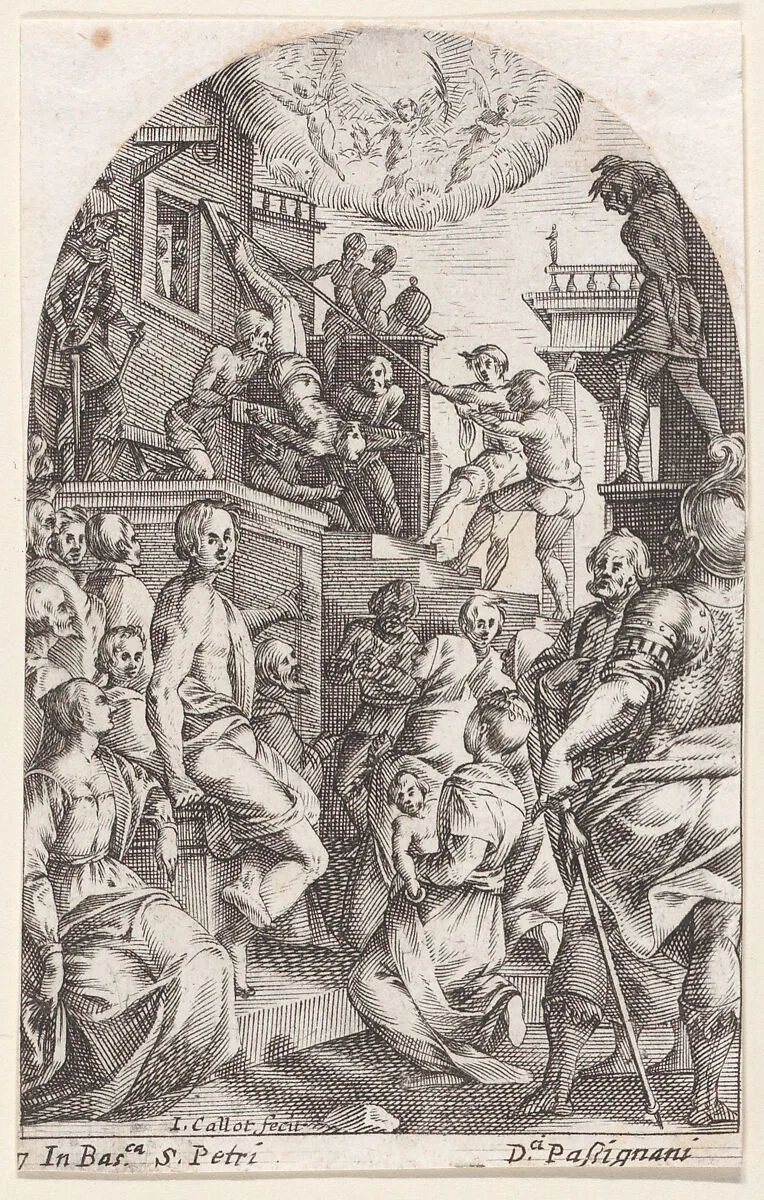 The Martyrdom of St. Peter, plate 7 from "Les Tableaux de Rome, Les Eglises Jubilaires" (The Paintings of Rome, The Churches Jubilee) — Jacques Callot|Domenico Cresti Passignano
