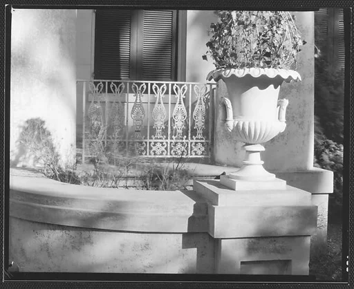[Detail of Urn and Grillwork, Melrose Plantation House, Natchez, Mississippi]