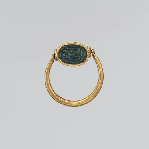 Gold ring with green jasper scaraboid