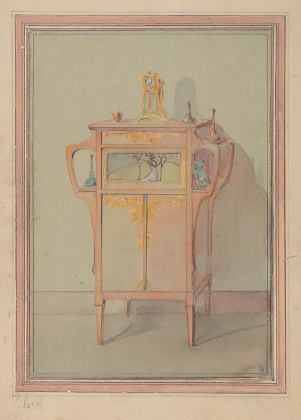 Design for an Art Nouveau Cabinet with Stained Glass and Wood Inlay — Georges de Feure|Edward Colonna