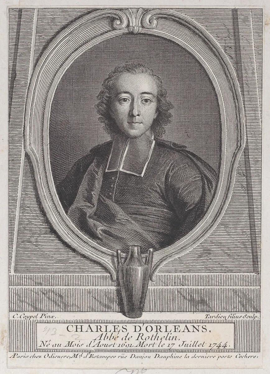 Portrait of Charles d'Orleans, Abbe of Rothelin — Nicolas Henry Tardieu|Charles d'Orléans de Rothelin|Charles Antoine Coypel
