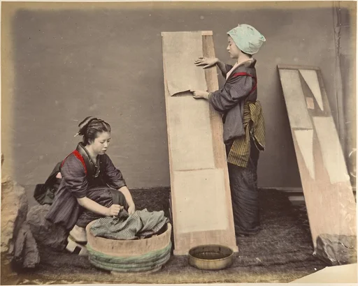 [Two Japanese Women Posing with Laundry]