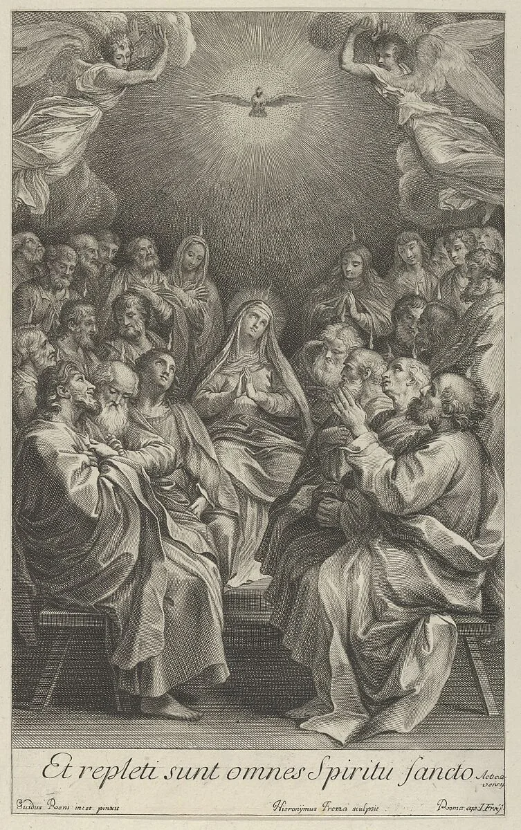The Virgin with apostles looking up towards the Holy Dove and two angels, after Reni — Guido Reni|Giovanni Girolamo Frezza|Johann Jakob Frey the Elder