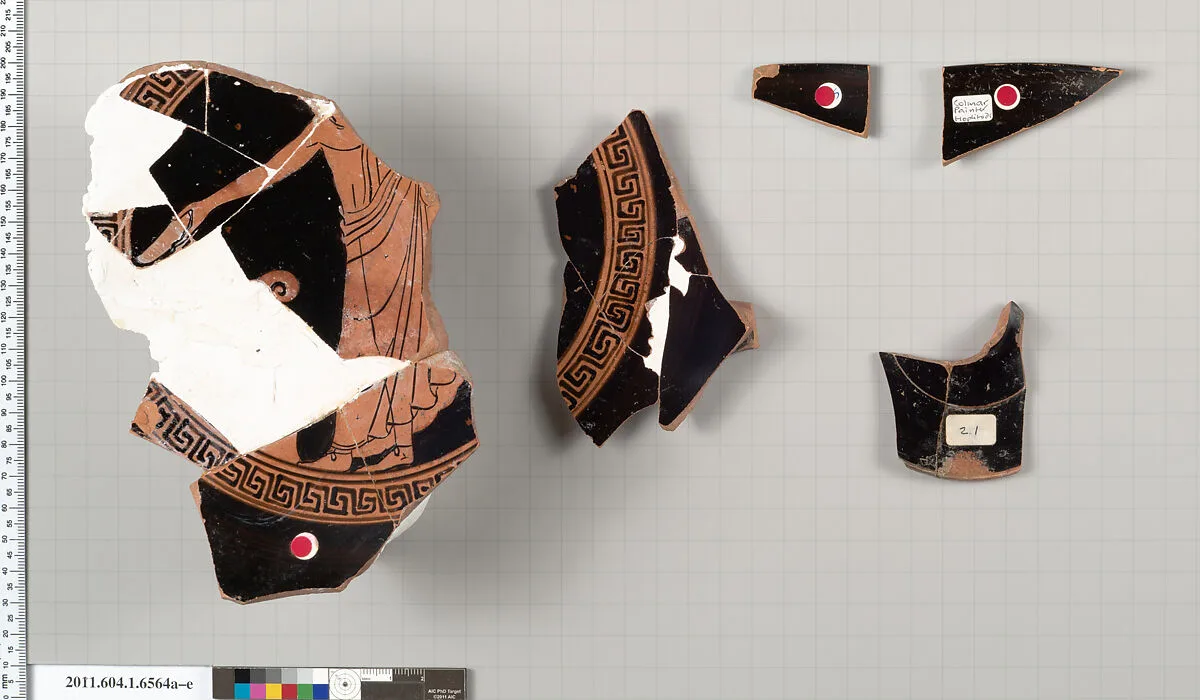 Terracotta fragments of a kylix (drinking cup) — Colmar Painter