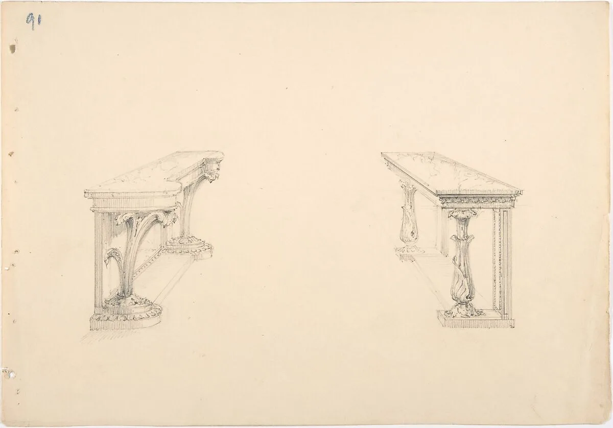 Design for Two Marble-topped Pier Tables — Anonymous, British, 19th century