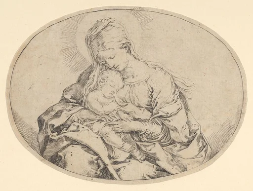 The Virgin holding the infant Christ, an oval composition