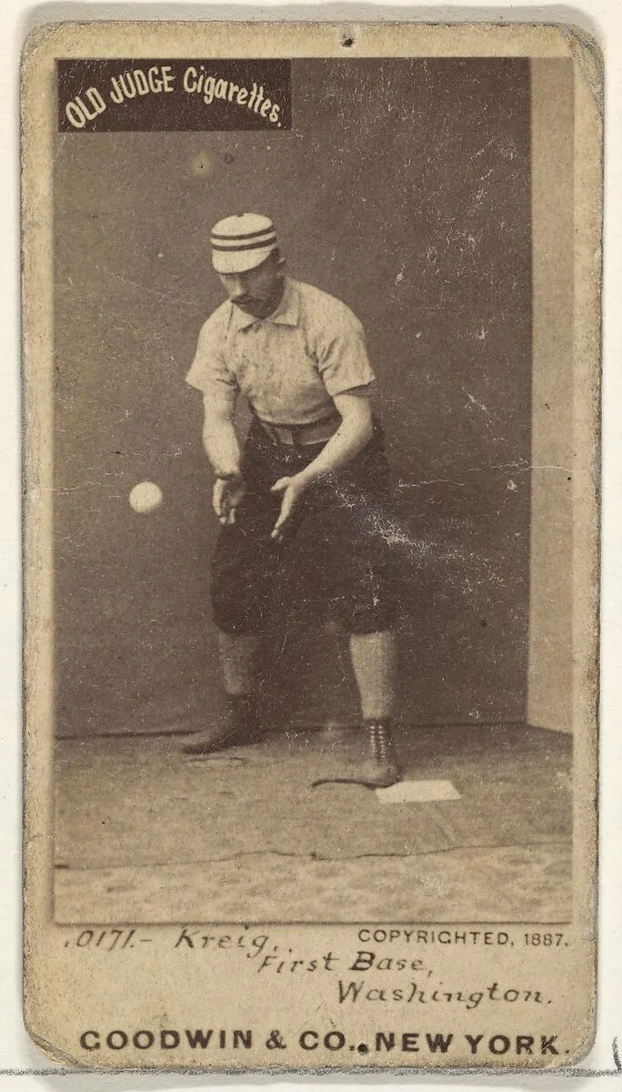 William "Bill" Frederick Krieg, 1st Base, Washington Nationals, from the Old Judge series (N172) for Old Judge Cigarettes — Goodwin & Company