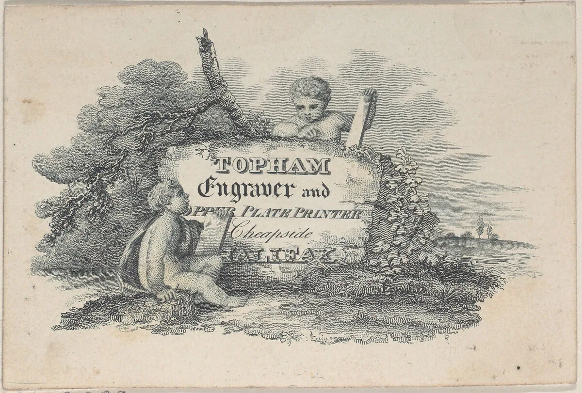 Trade Card for Topham, Engraver and Copper Plate Printer — Anonymous, British, 19th century