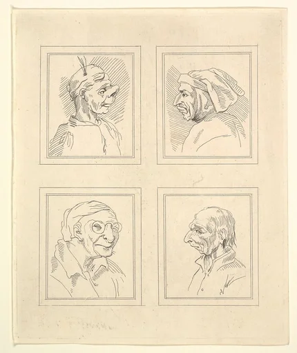 Four Heads (from Characaturas by Leonardo da Vinci, from Drawings by Wincelslaus Hollar, out of the Portland Museum)