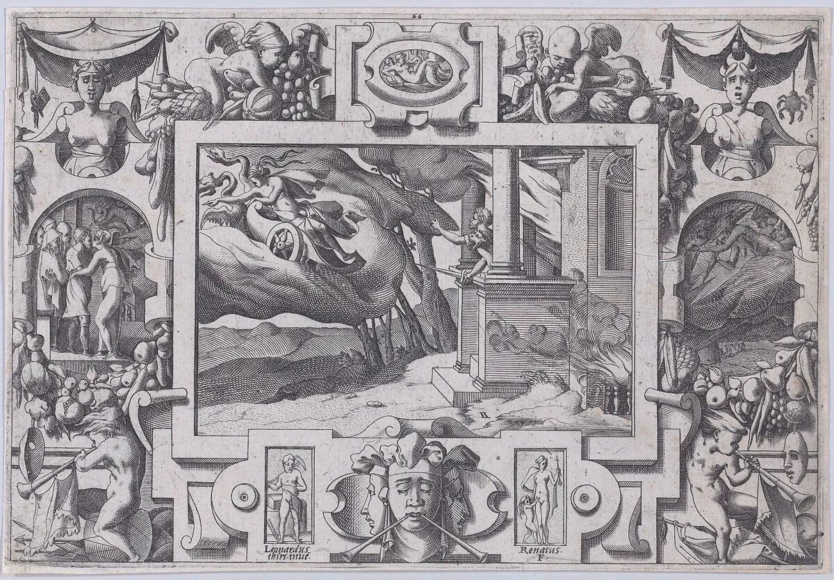 Medea Flees from Jason (L'épée au poing court Jason la poursuivre mais ne peut celle en vitesse aconsuivre...), from "Jason and the Golden Fleece" — Leonard Thiry|René Boyvin