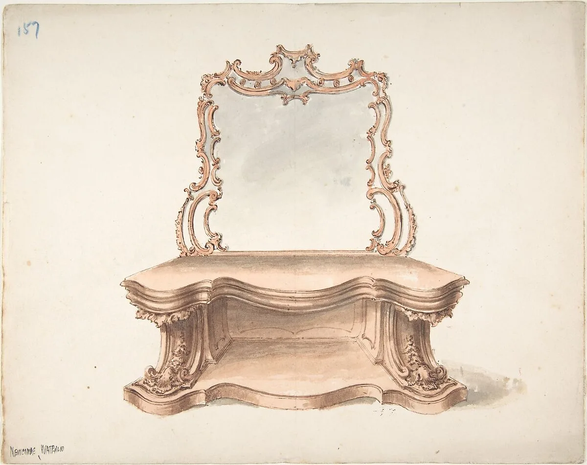 Design for Curvilinear Side Table with Mirror — Anonymous, British, 19th century