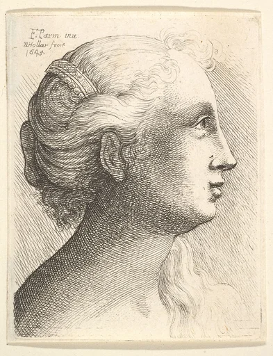 Head of a young woman in profile to right
